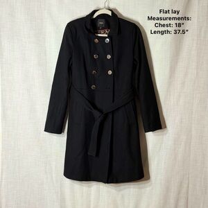 Express Black Long Military Peacoat Belted Lined Wool Blend M